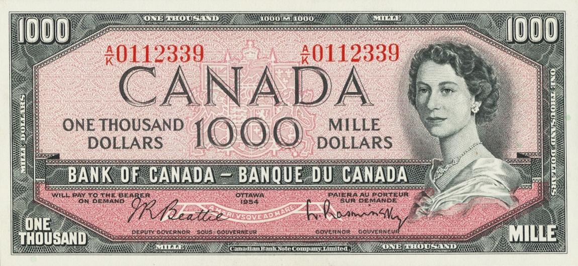 Front of Canada p83b: 1000 Dollars from 1954