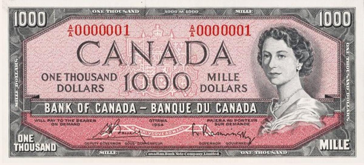 Front of Canada p83c: 1000 Dollars from 1954