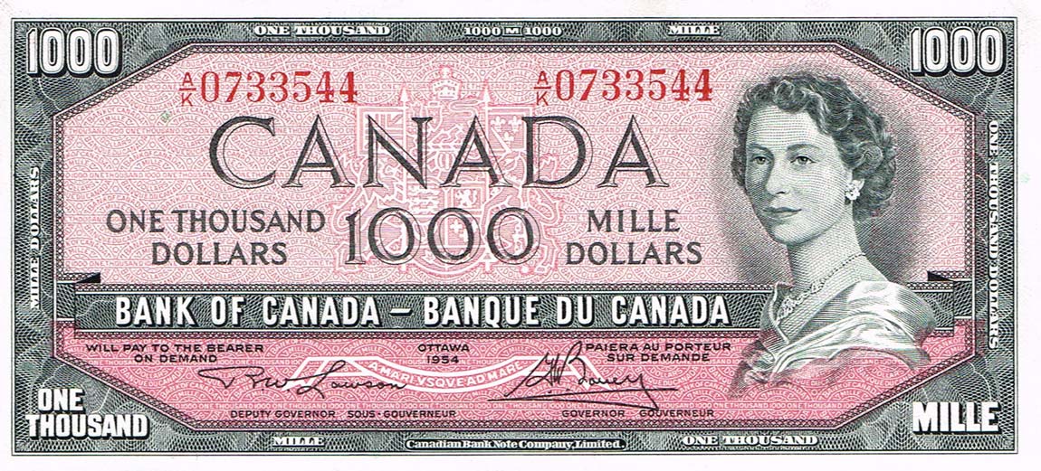 Front of Canada p83d: 1000 Dollars from 1954