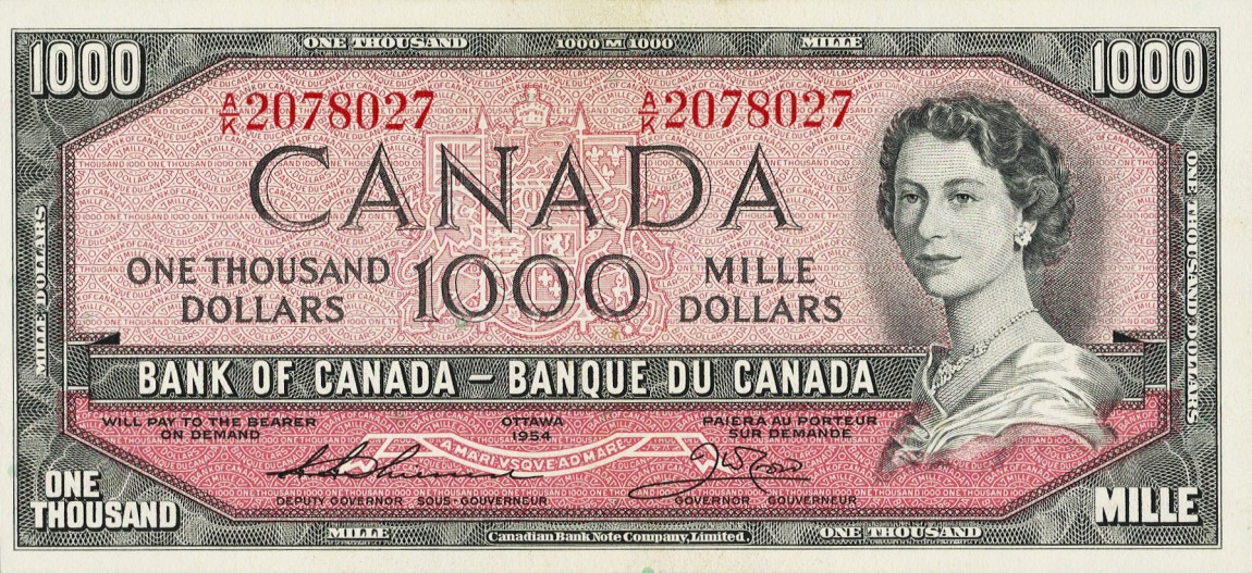 Front of Canada p83e: 1000 Dollars from 1954