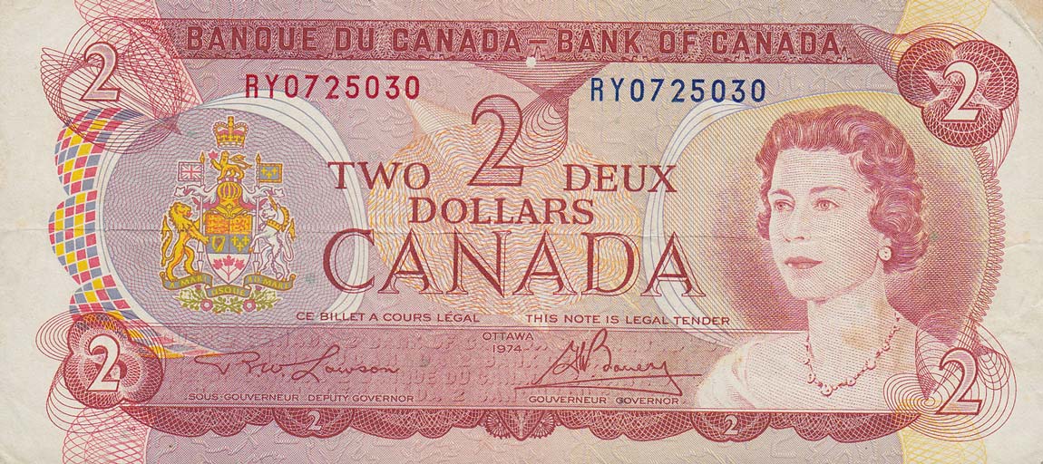 Front of Canada p86a: 2 Dollars from 1974