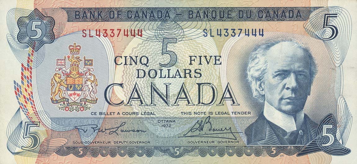 Front of Canada p87b: 5 Dollars from 1972