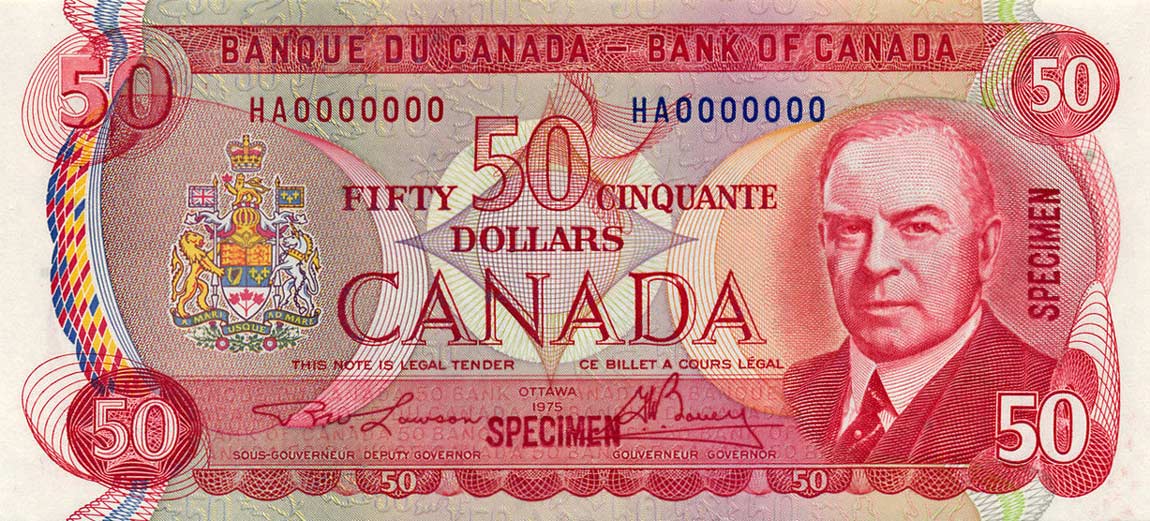 Front of Canada p90s: 50 Dollars from 1975