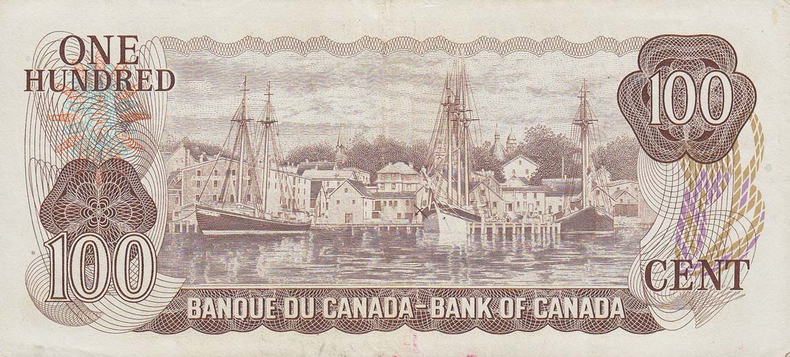 Back of Canada p91a: 100 Dollars from 1975