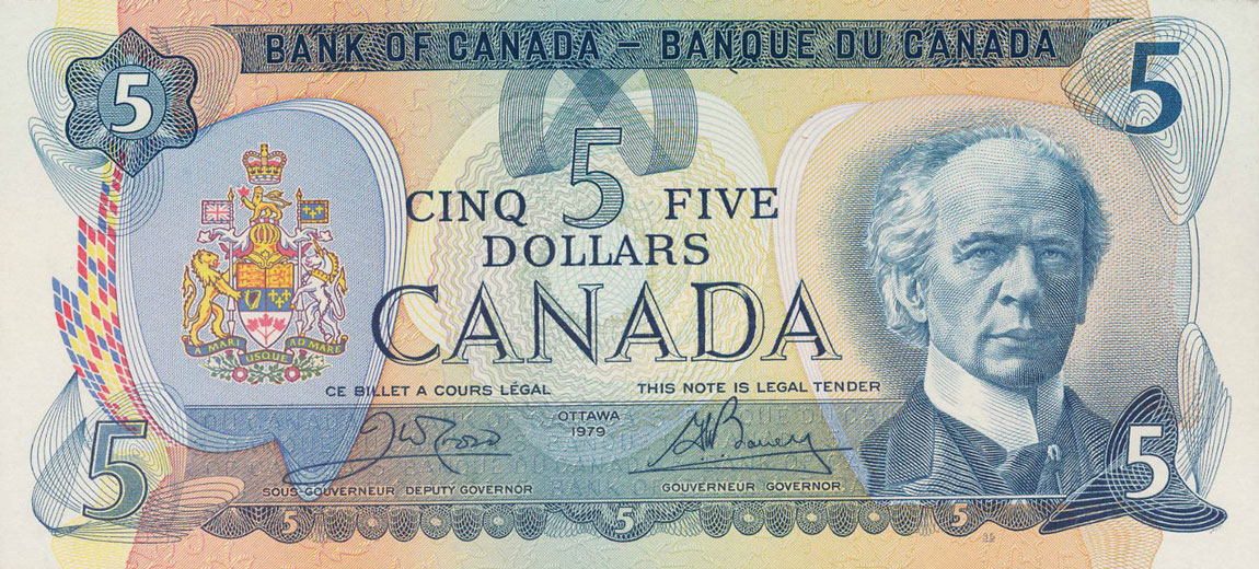 Front of Canada p92b: 5 Dollars from 1979