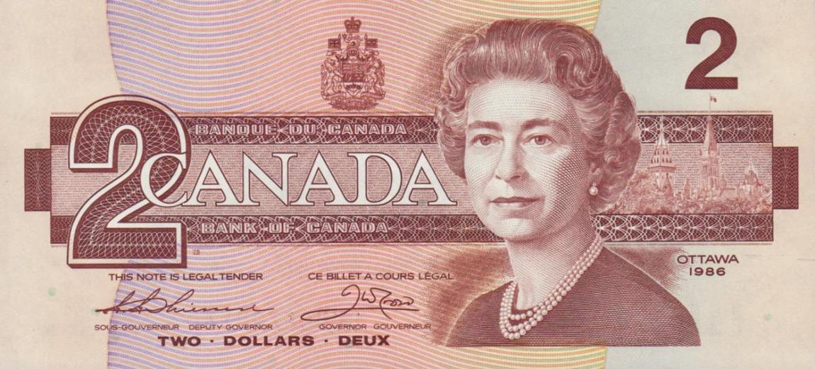 Front of Canada p94b: 2 Dollars from 1986