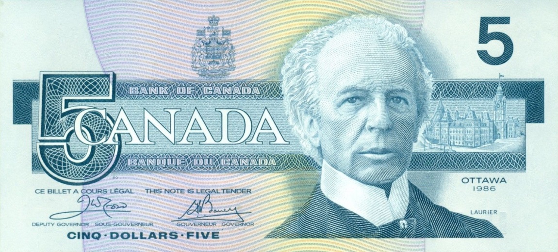 Front of Canada p95a2: 5 Dollars from 1986