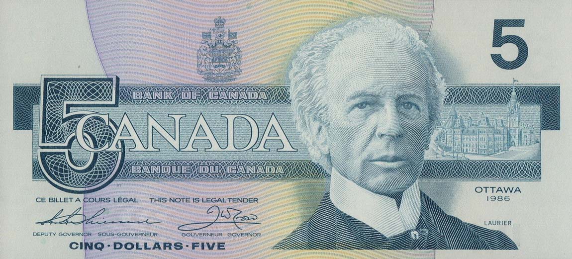 Front of Canada p95b: 5 Dollars from 1986