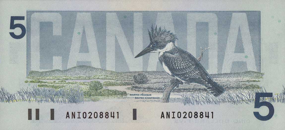 Back of Canada p95d: 5 Dollars from 1986