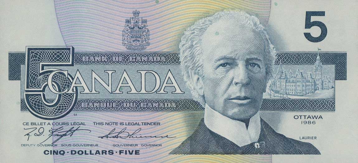 Front of Canada p95d: 5 Dollars from 1986