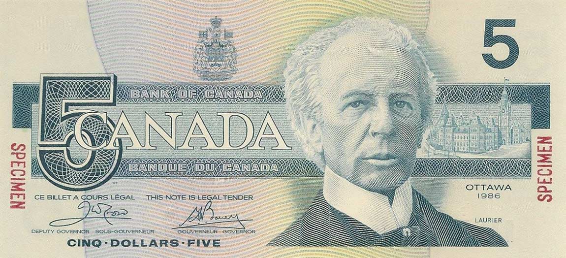 Front of Canada p95s: 5 Dollars from 1986