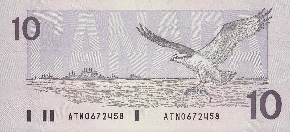 Back of Canada p96a: 10 Dollars from 1989