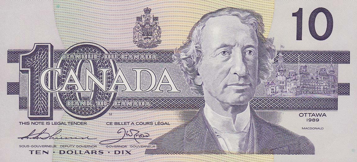 Front of Canada p96a: 10 Dollars from 1989