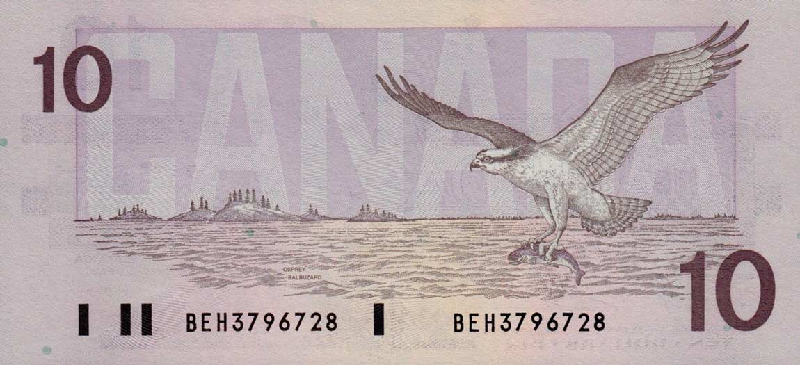 Back of Canada p96c: 10 Dollars from 1989