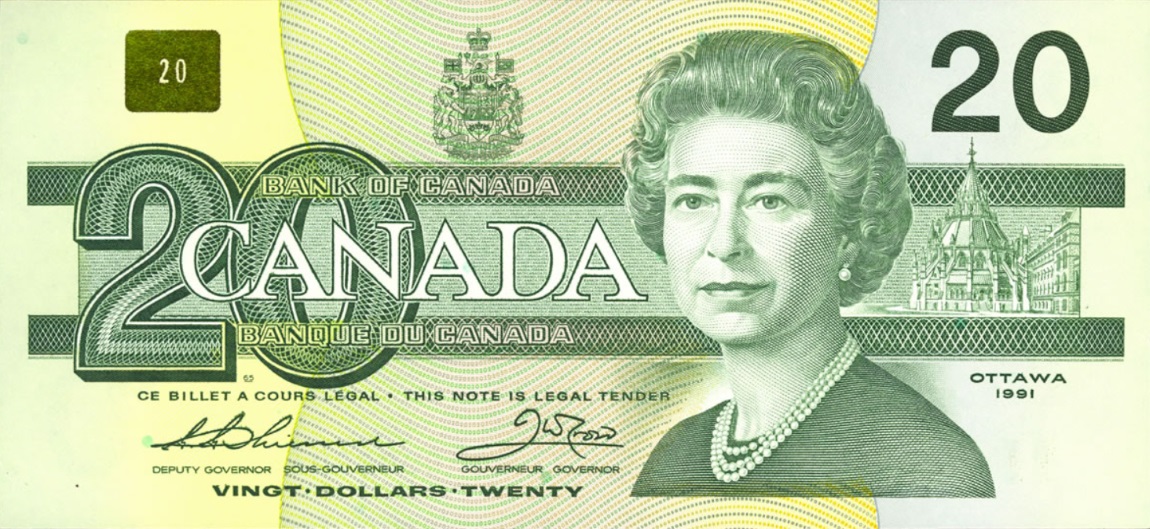 Front of Canada p97a: 20 Dollars from 1991