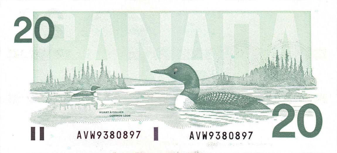 Back of Canada p97b: 20 Dollars from 1991