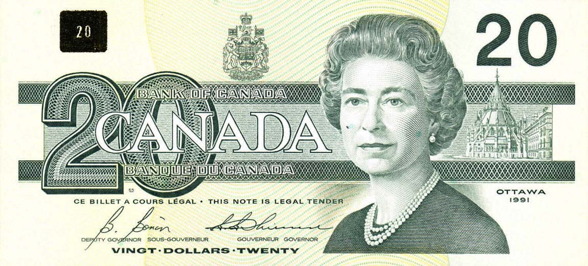 Front of Canada p97b: 20 Dollars from 1991