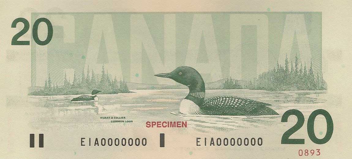 Back of Canada p97s: 20 Dollars from 1991