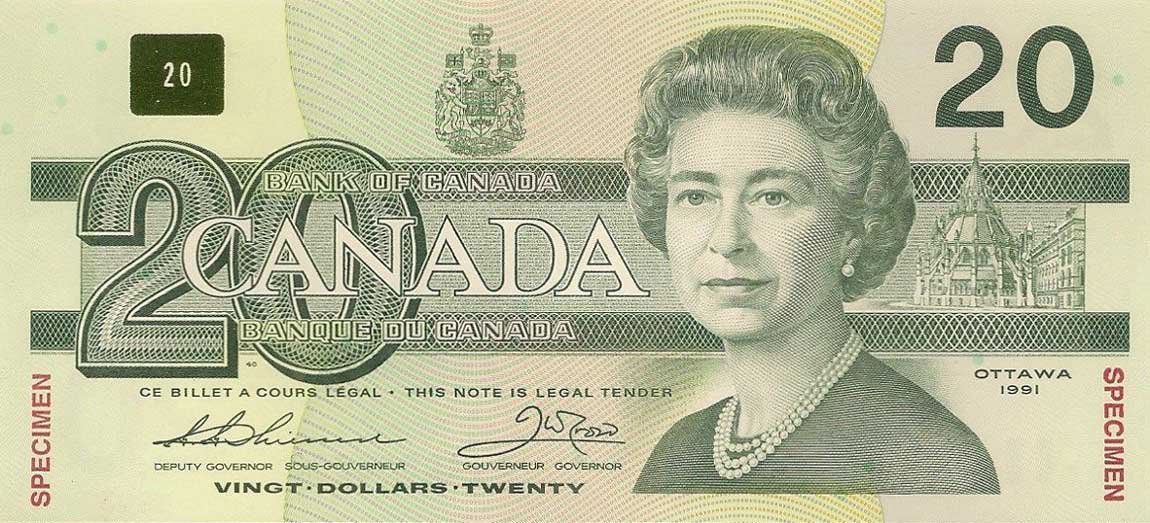 Front of Canada p97s: 20 Dollars from 1991