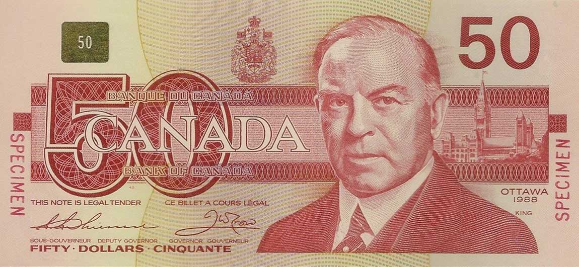 Front of Canada p98s: 50 Dollars from 1988