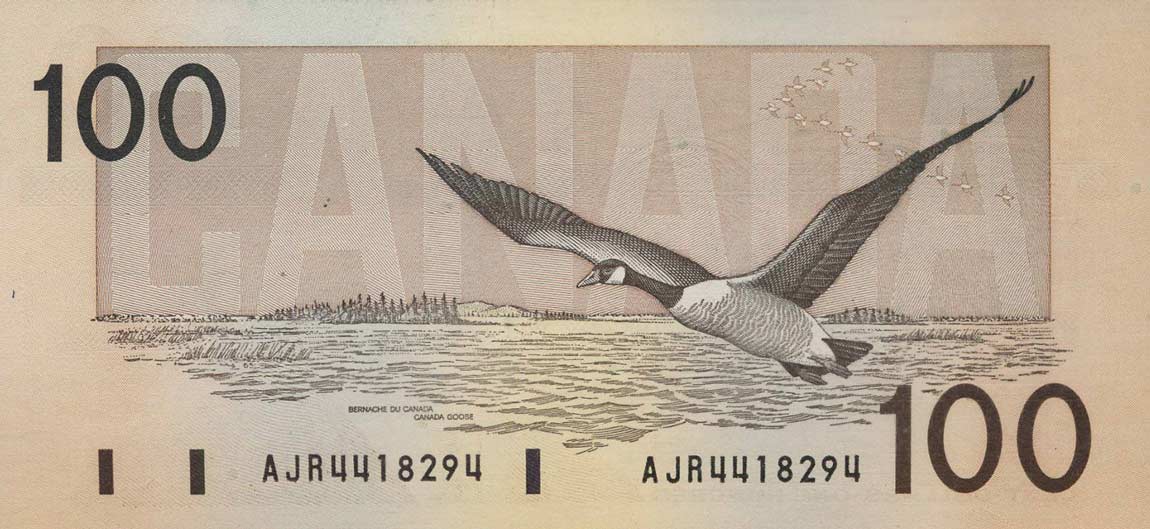 Back of Canada p99a: 100 Dollars from 1988