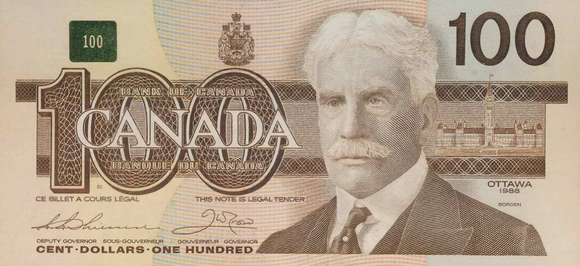 Front of Canada p99a: 100 Dollars from 1988