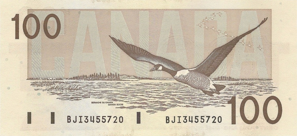 Back of Canada p99b: 100 Dollars from 1988