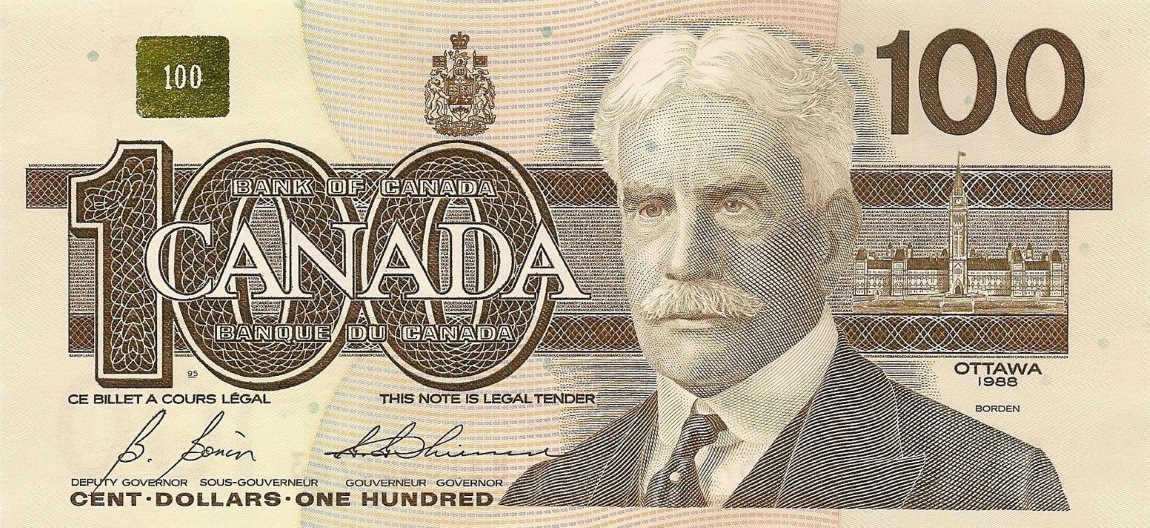 Front of Canada p99b: 100 Dollars from 1988