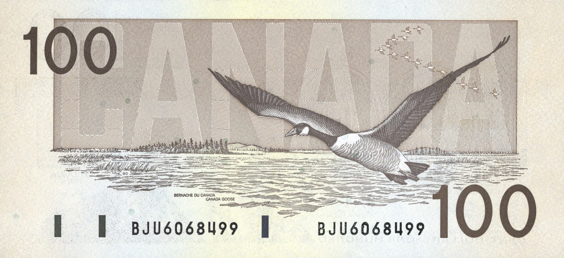 Back of Canada p99d: 100 Dollars from 1988