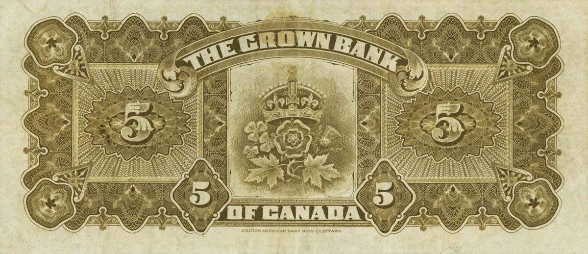 Back of Canada pS1006: 5 Dollars from 1904