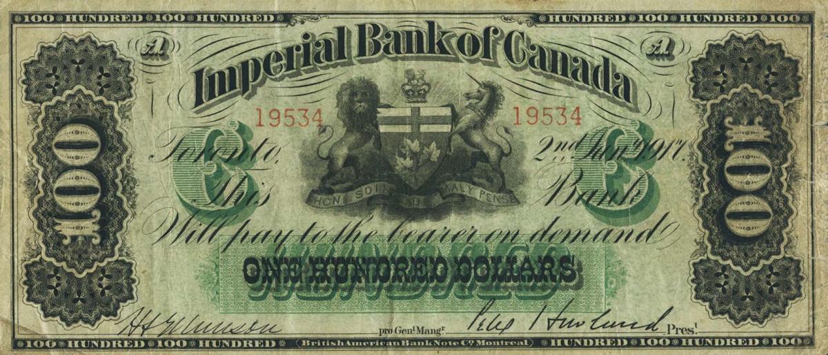 Front of Canada pS1141a: 100 Dollars from 1917