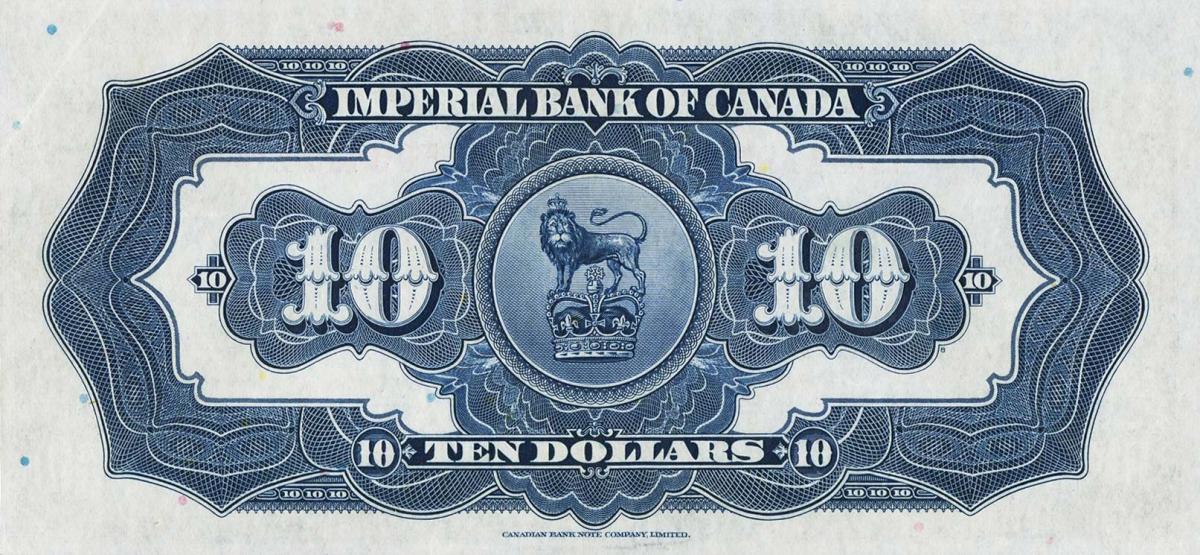 Back of Canada pS1145C: 10 Dollars from 1933