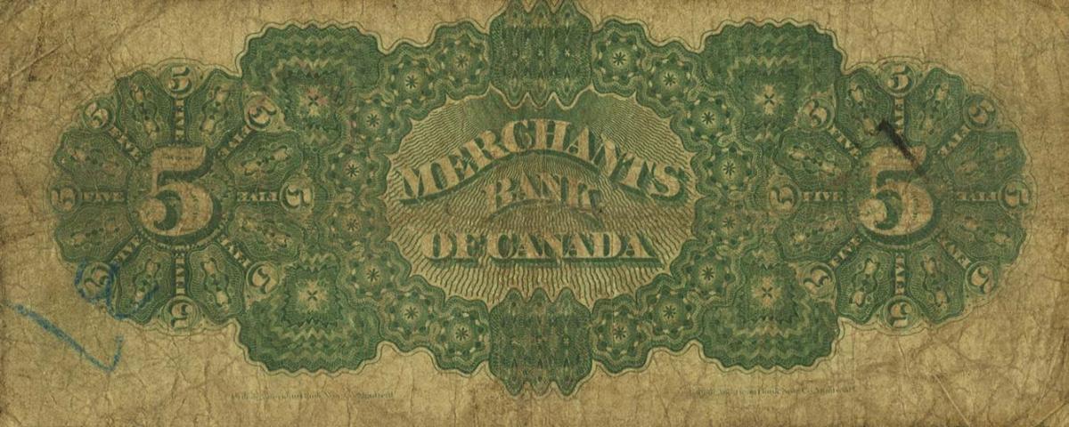 Back of Canada pS1152: 5 Dollars from 1886