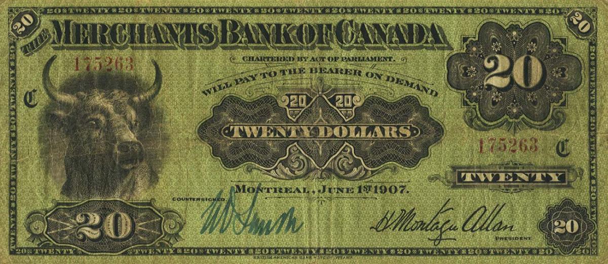 Front of Canada pS1162: 20 Dollars from 1907