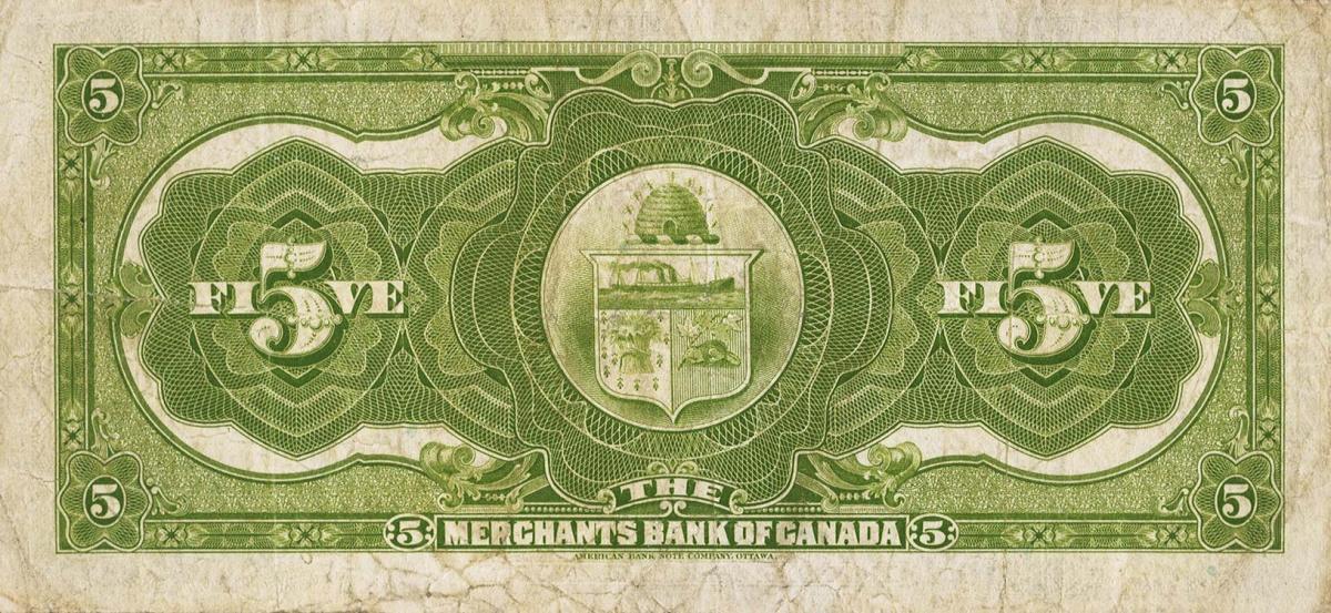 Back of Canada pS1172: 5 Dollars from 1919