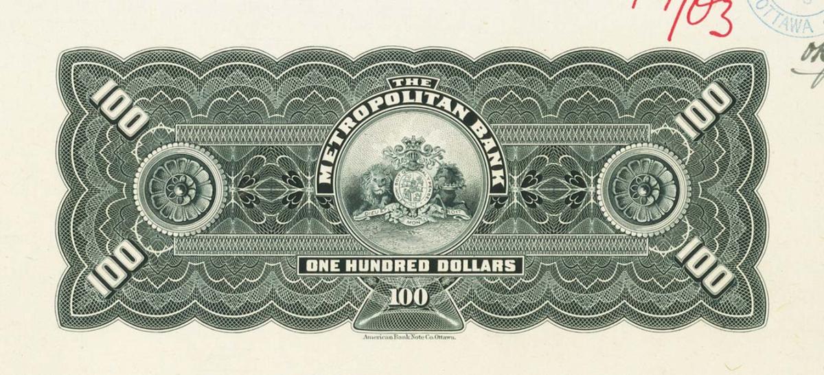 Back of Canada pS1201s1: 100 Dollars from 1902