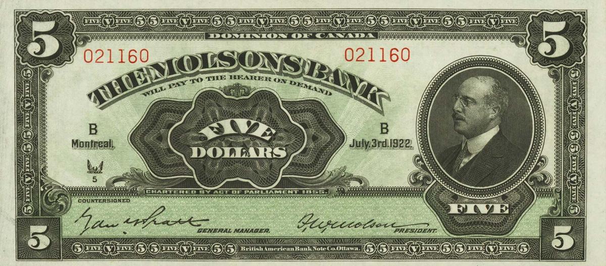 Front of Canada pS1242: 5 Dollars from 1922