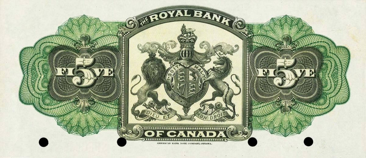 Back of Canada pS1371s: 5 Dollars from 1909