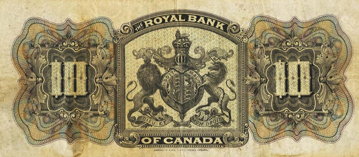 Back of Canada pS1373A: 10 Dollars from 1909