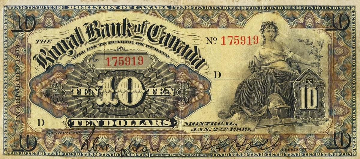 Front of Canada pS1373A: 10 Dollars from 1909