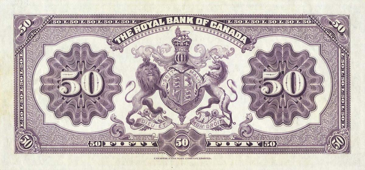 Back of Canada pS1386: 50 Dollars from 1927