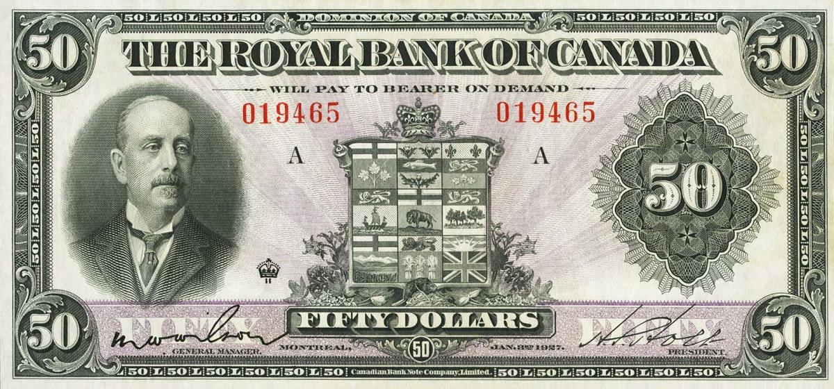 Front of Canada pS1386: 50 Dollars from 1927