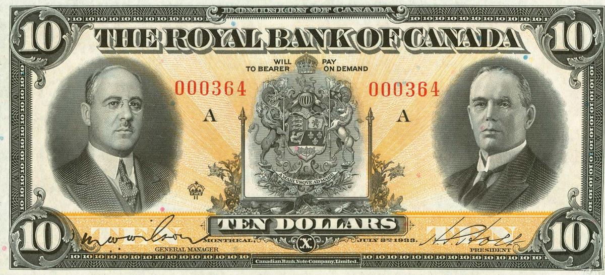 Front of Canada pS1389: 10 Dollars from 1933