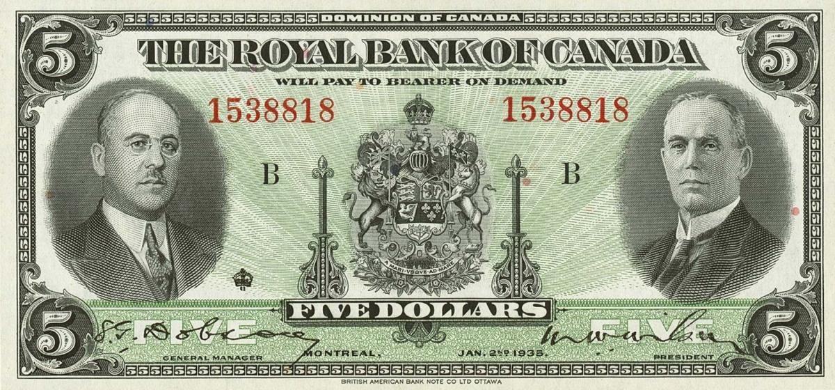 Front of Canada pS1391: 5 Dollars from 1935