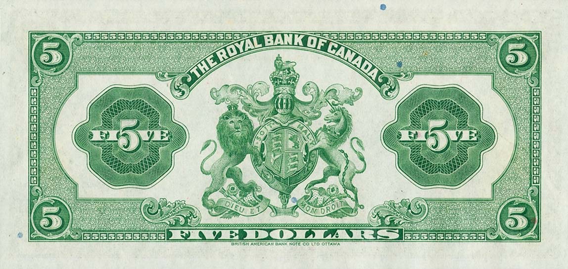 Back of Canada pS1394: 5 Dollars from 1943