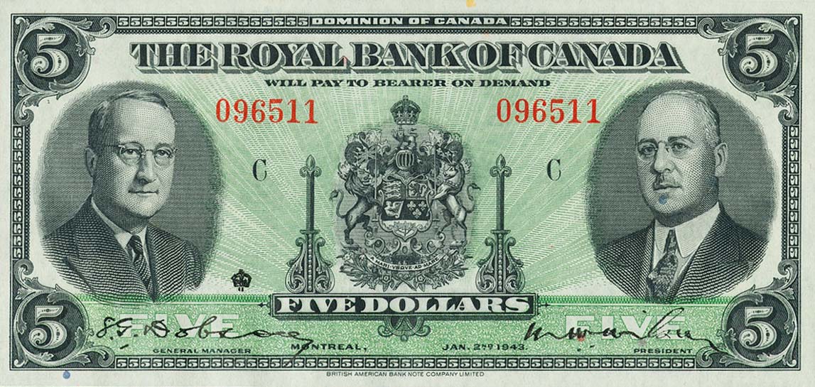 Front of Canada pS1394: 5 Dollars from 1943