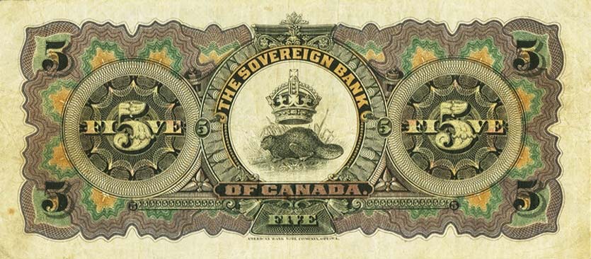 Back of Canada pS1431b: 5 Dollars from 1902