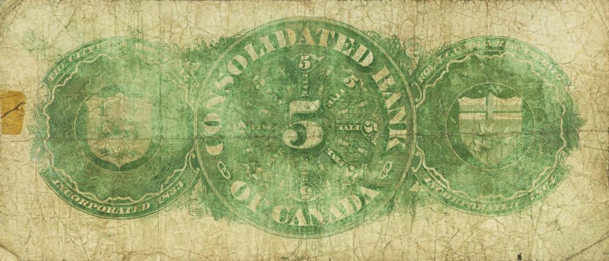 Back of Canada pS1724a: 5 Dollars from 1876