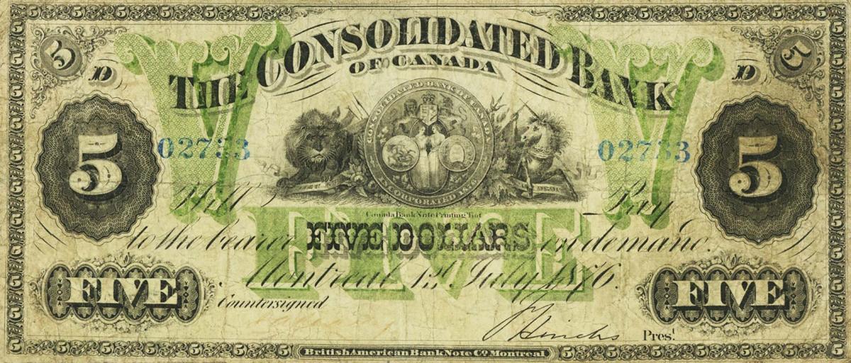 Front of Canada pS1724a: 5 Dollars from 1876