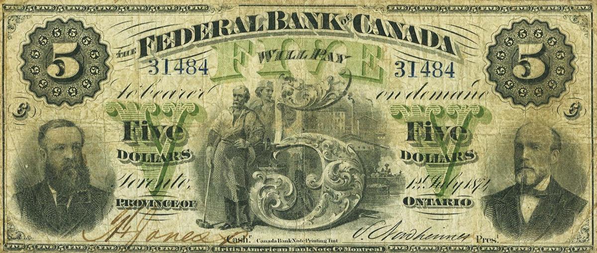 Front of Canada pS1783: 5 Dollars from 1874